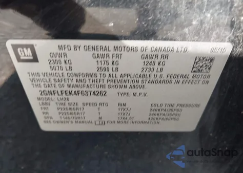 2015 Chevrolet Equinox 1Lt z USA, uszkodzony, nr VIN 2GNFLFEK4F6374262